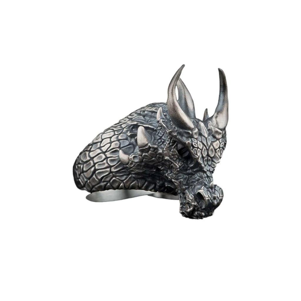 Sterling Silver Dragon Ring: Viking Fantasy Unisex Band   Charmora Jewelry