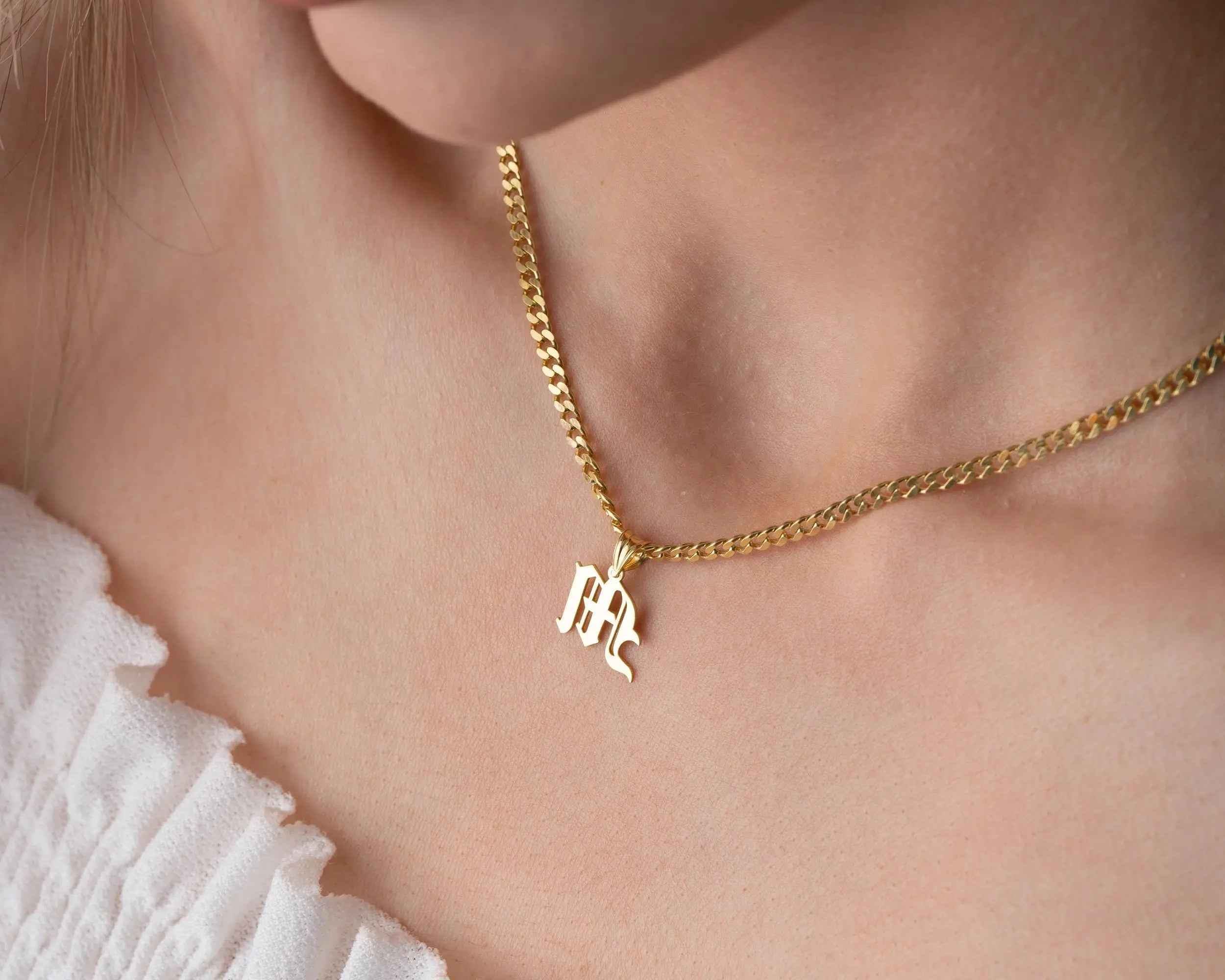 Sterling Silver Initial Necklace: Personalized Gold Letter Pendant