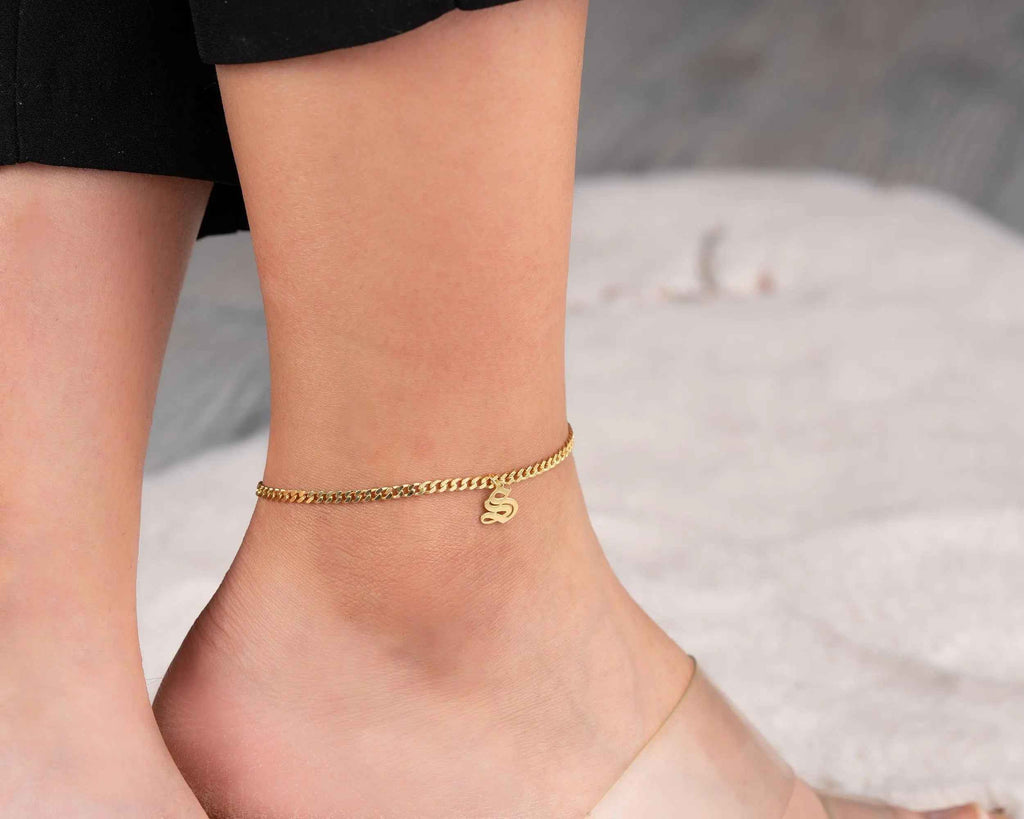 Personalized Initial Anklet: Sterling Silver Custom Letter Jewelry
