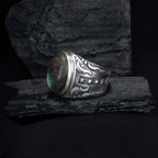 Large Labradorite Sterling Silver Ring - Handmade Mens Gemstone Ring