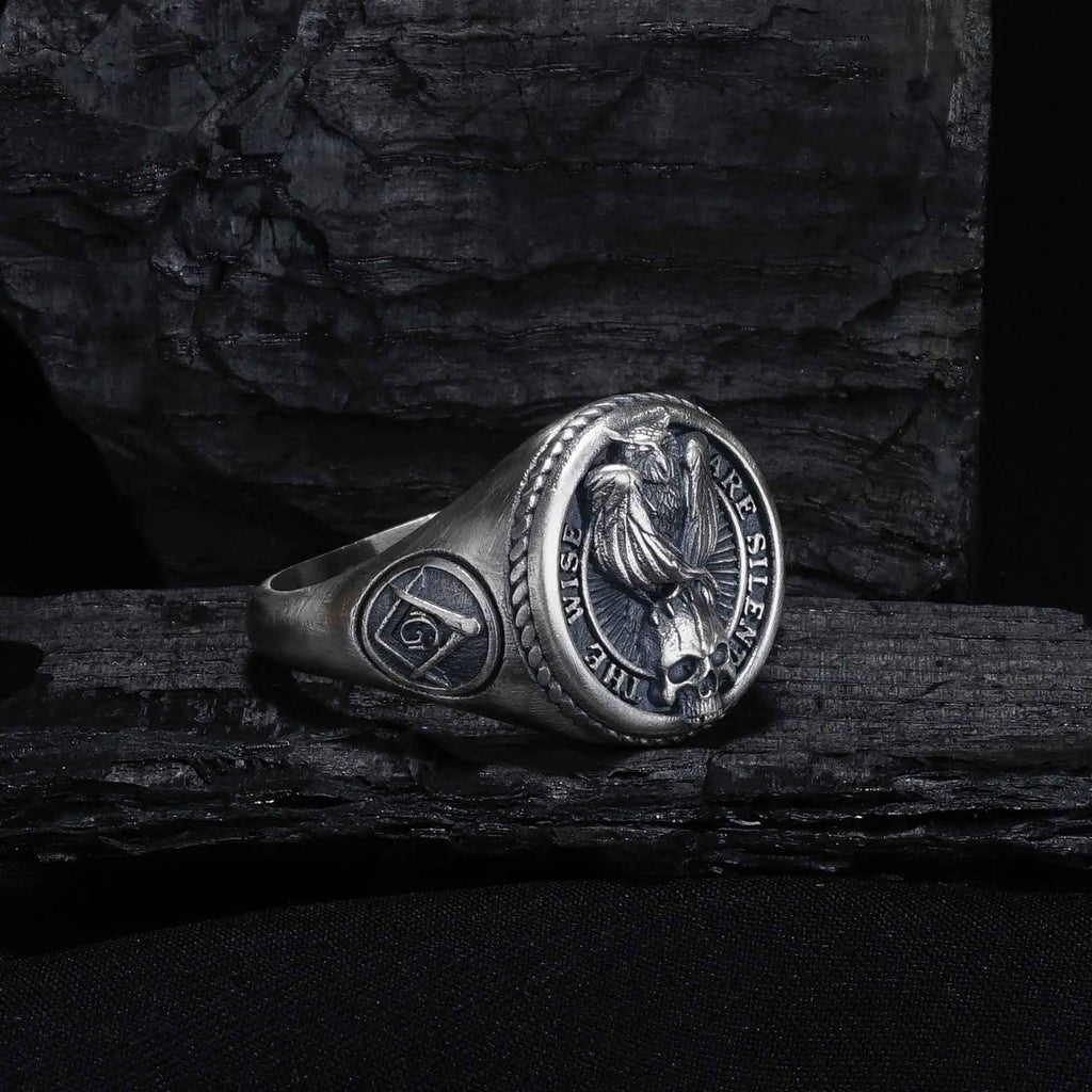 Oxidized Sterling Silver Owl Skull Ring: Gothic Biker Jewelry