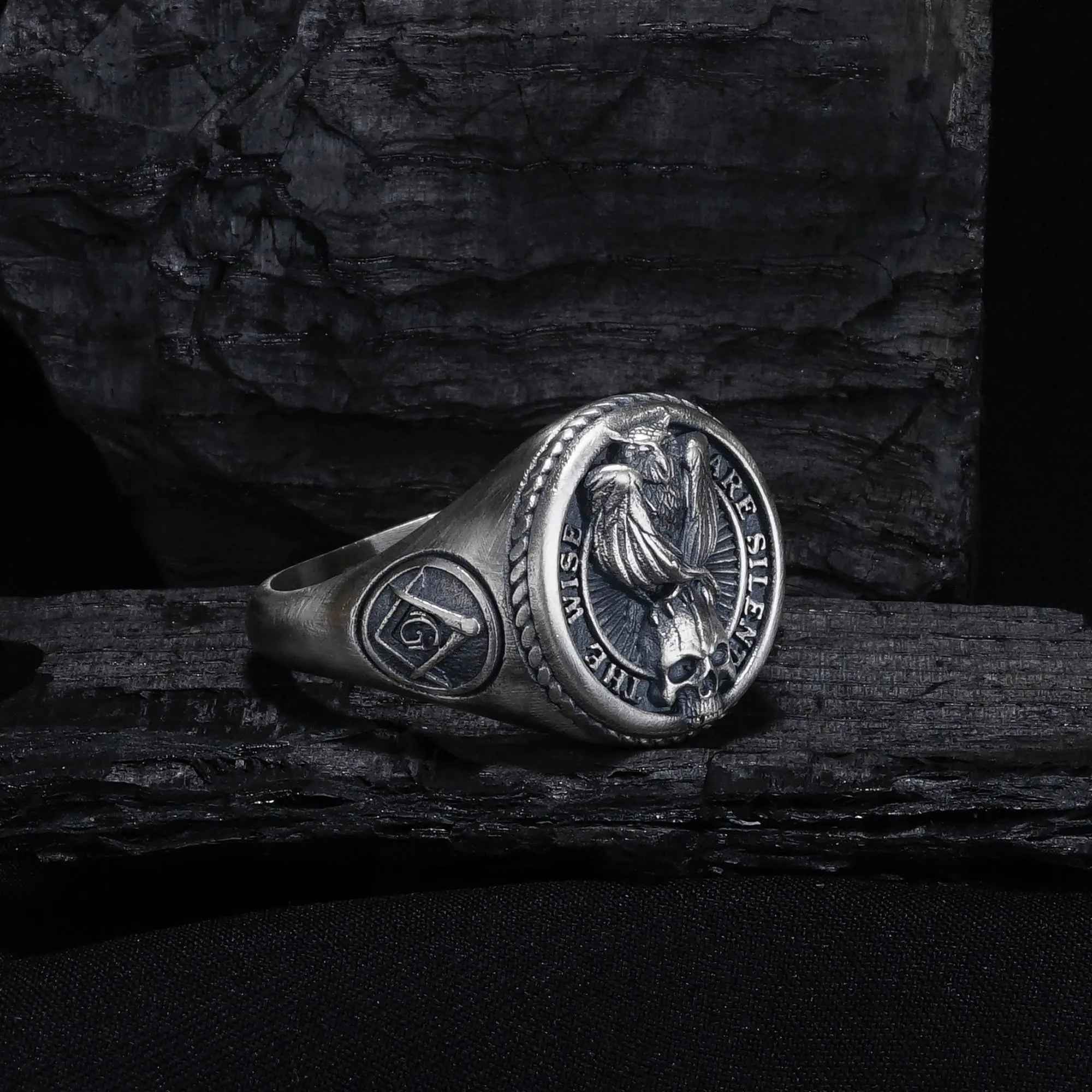 Oxidized Sterling Silver Owl Skull Ring: Gothic Biker Jewelry