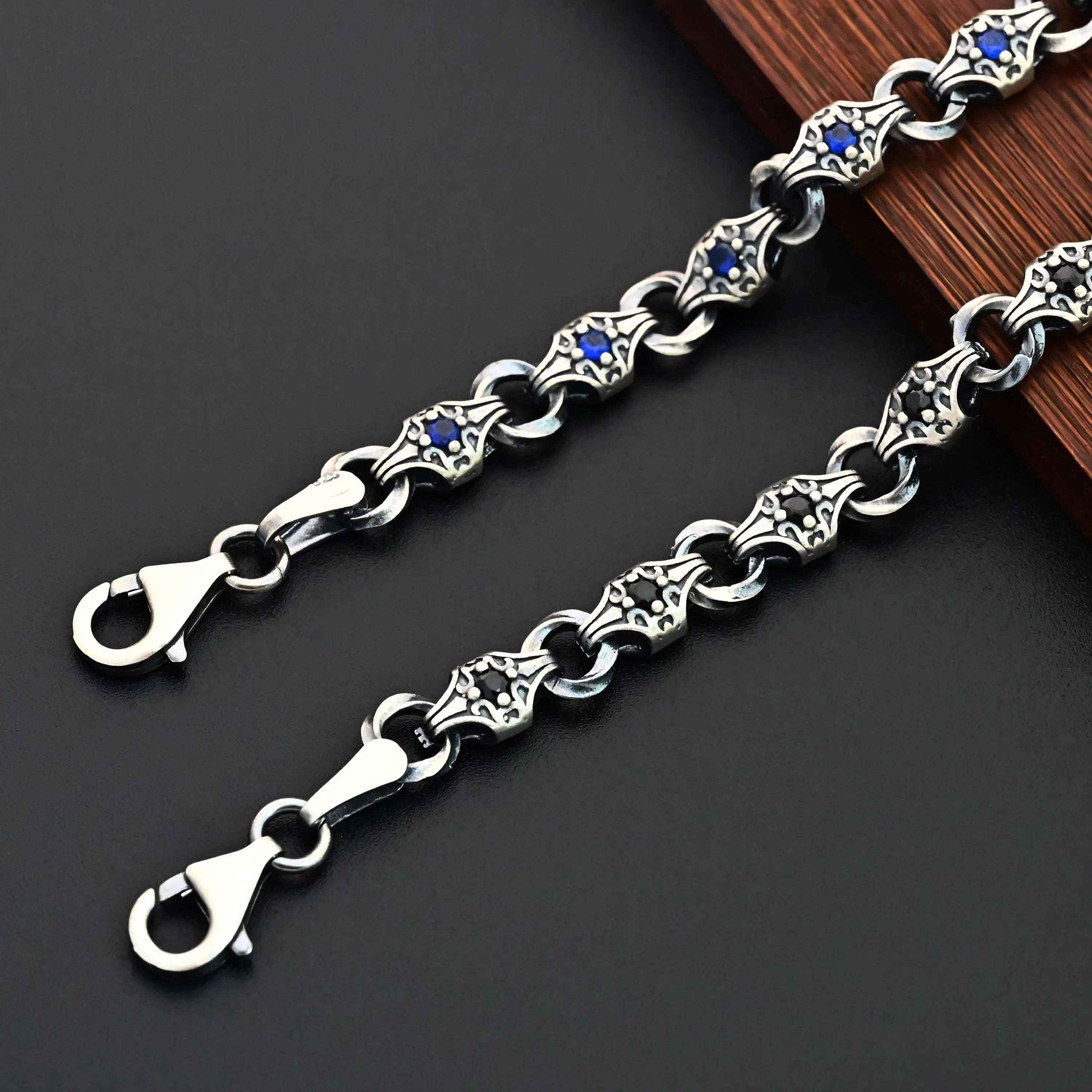 925 Sterling Silver Men’s Bracelet with Zircon Stone – Durable Chain Gift for Him