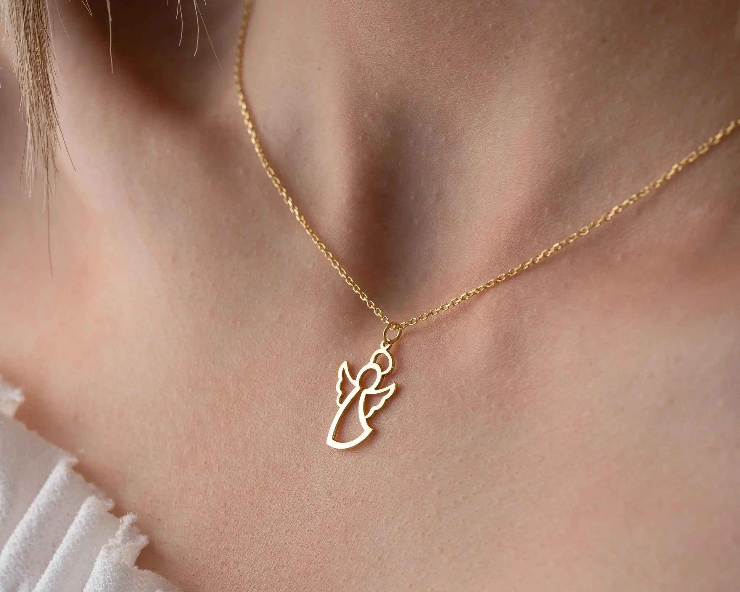 Sterling Silver Angel Necklace: Gold Angel Wings Pendant