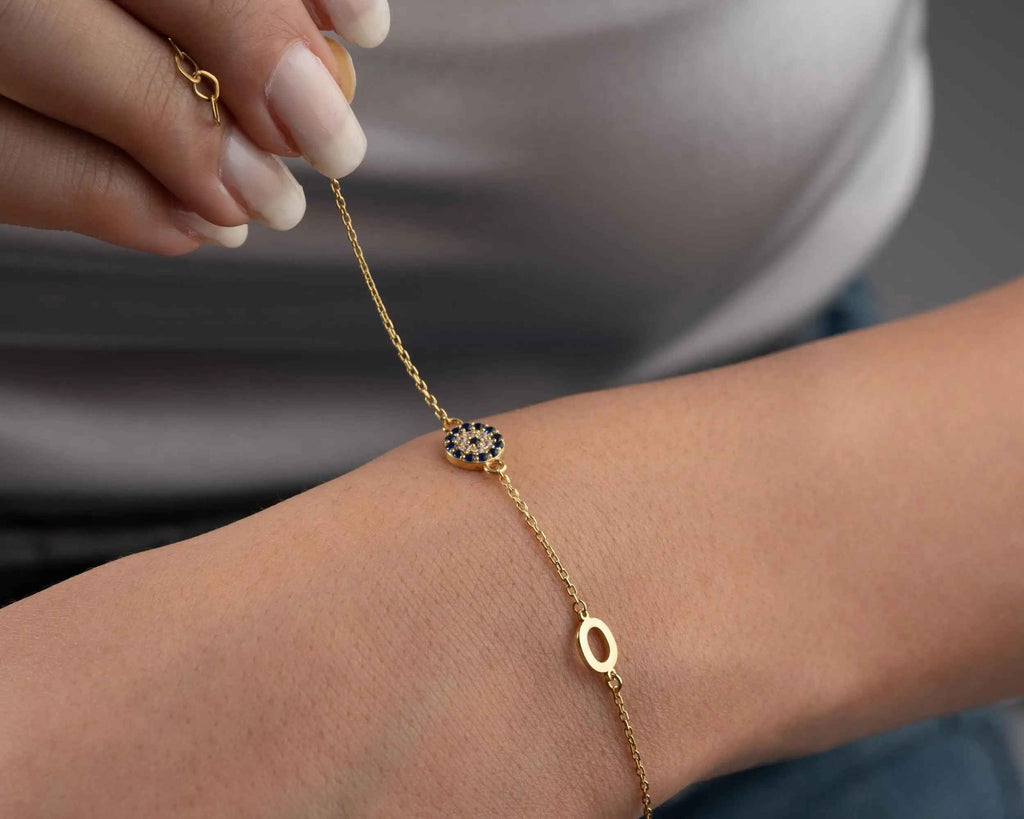Blue Evil Eye Bracelet: Sterling Silver Gold Protection Jewelry
