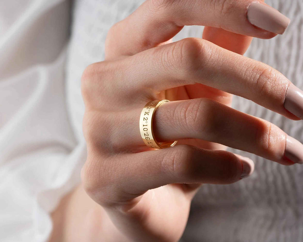 Silver Coordinates Engraved GPS Ring, Personalized Anniversary Gift