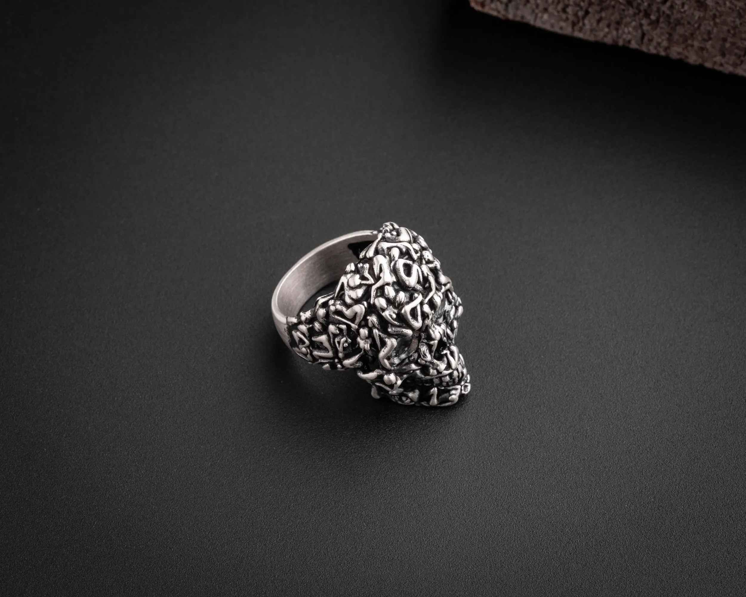 Sterling Silver Skull Ring: Gothic Red Zircon Stone Jewelry