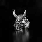 Sterling Silver Japanese Oni Mask Ring: Samurai Jewelry Gift