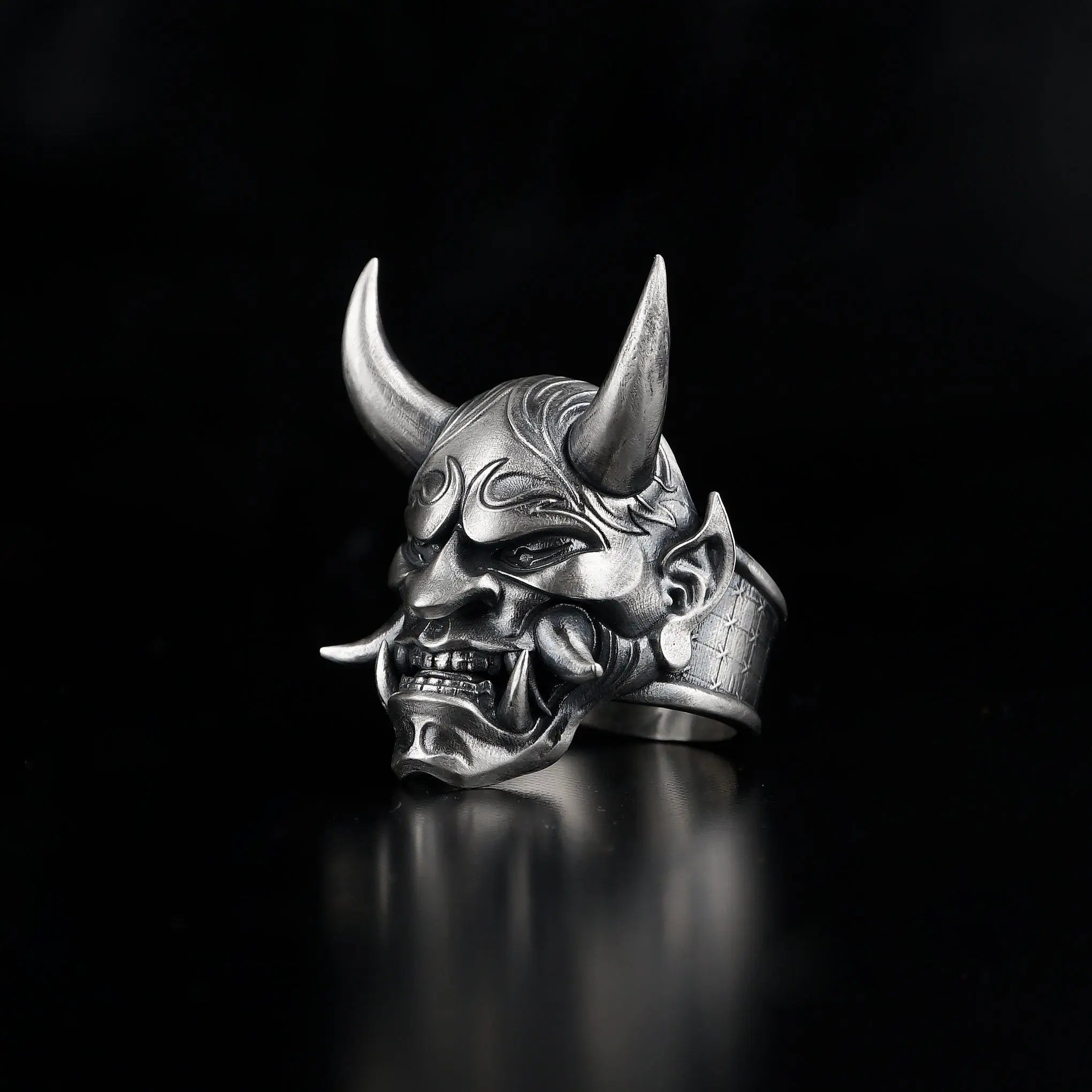 Bague Masque Oni Japonais en Argent Sterling : Cadeau Bijou Samouraï