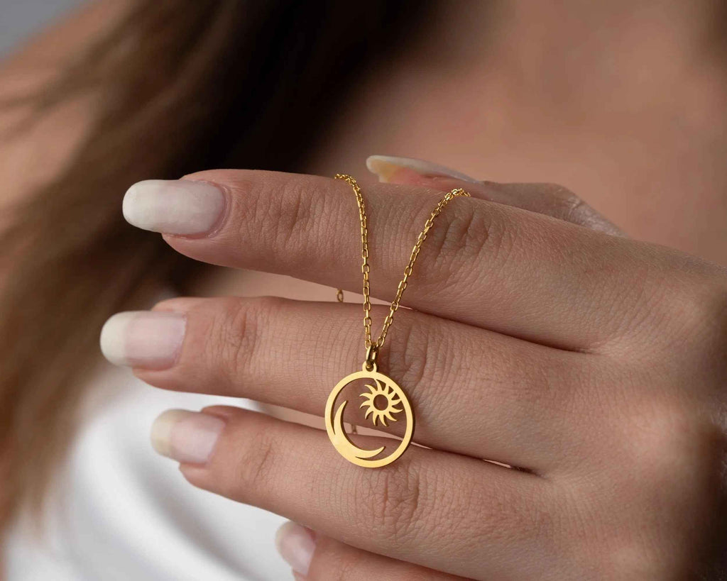 Sterling Silver Sun and Moon Pendant Necklace