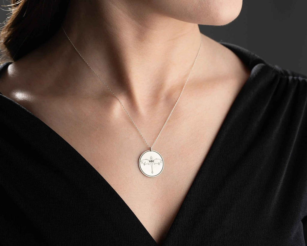 Sterling Silver Dragon Coin Necklace: Night Court Pendant, Rose Gold Finish