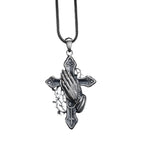Sterling Silver Praying Hands Cross Necklace, Religious Pendant   Charmora Jewelry