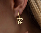 Solid Gold Lesbian Pride Heart Earrings: Venus Symbol Jewelry