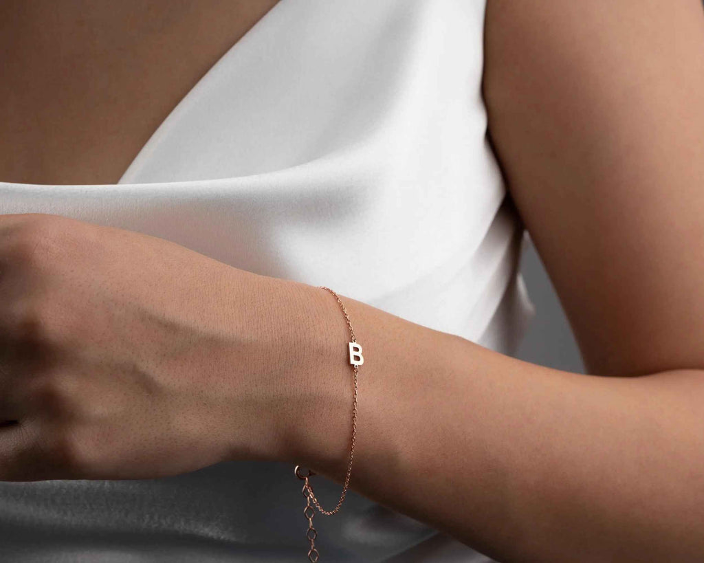 Sterling Silver Initial Bracelet: Personalized Letter Jewelry