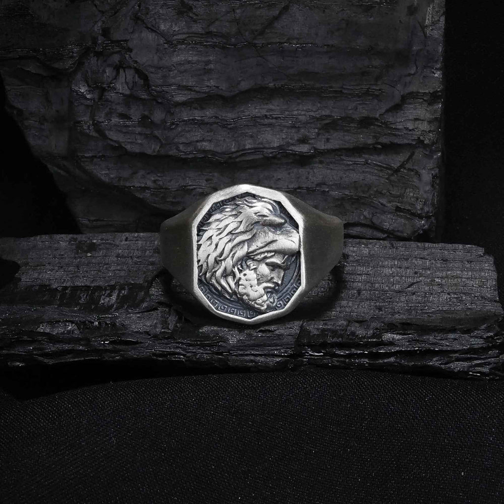 Silver Hercules Nemean Lion Greek Gods Ring, Men's Ancient Greek Mythology Jewelry, Mythological Gift
