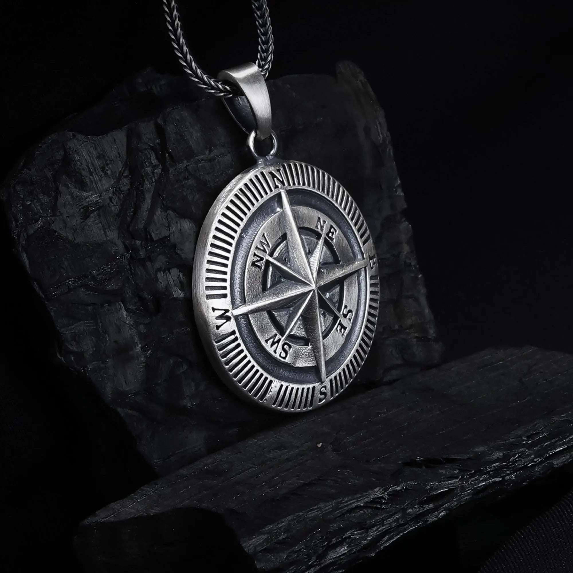 Sterling Silver Compass Necklace, Travel Jewelry Gift for Him   Charmora Jewelry