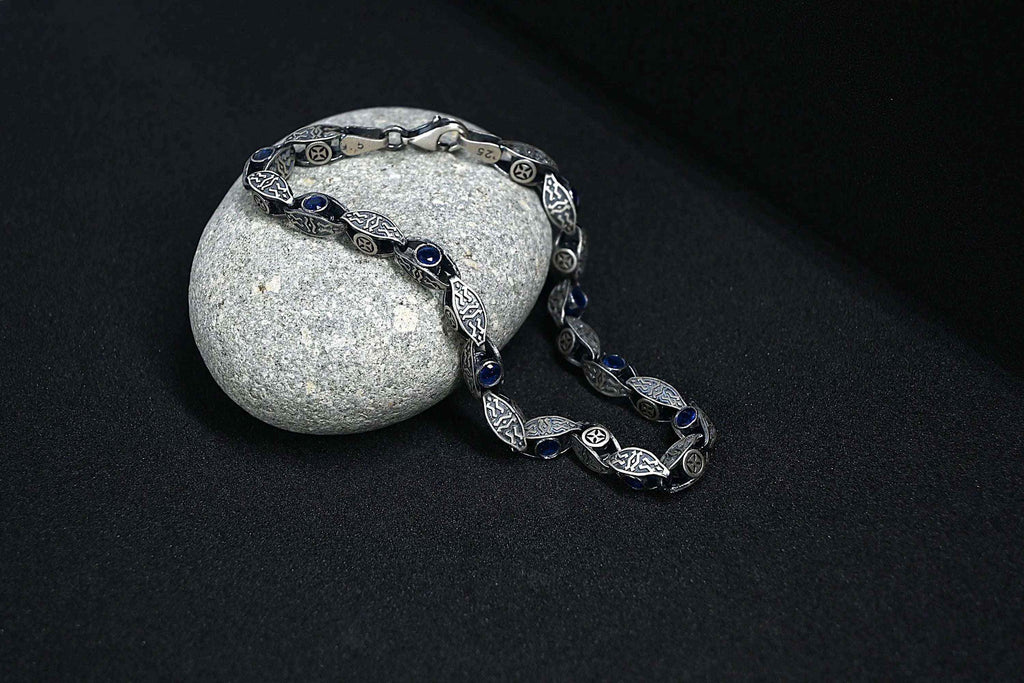 925 Sterling Silver Cross Bracelet, Gothic Celtic Men’s Jewelry, Handmade Oxidized Chain