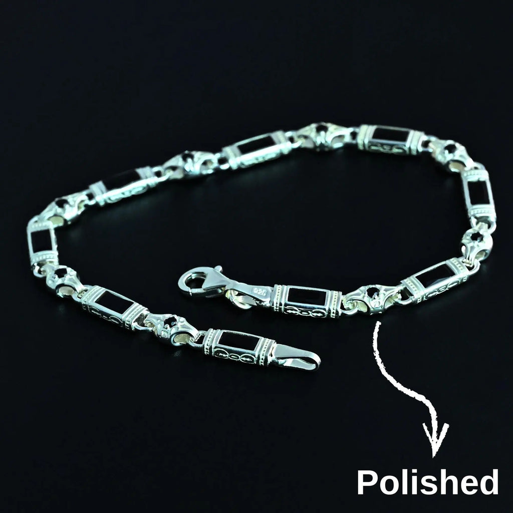 Black Zircon Baguette Stone Bracelet Handmade Sterling Silver Chain   Charmora Jewelry