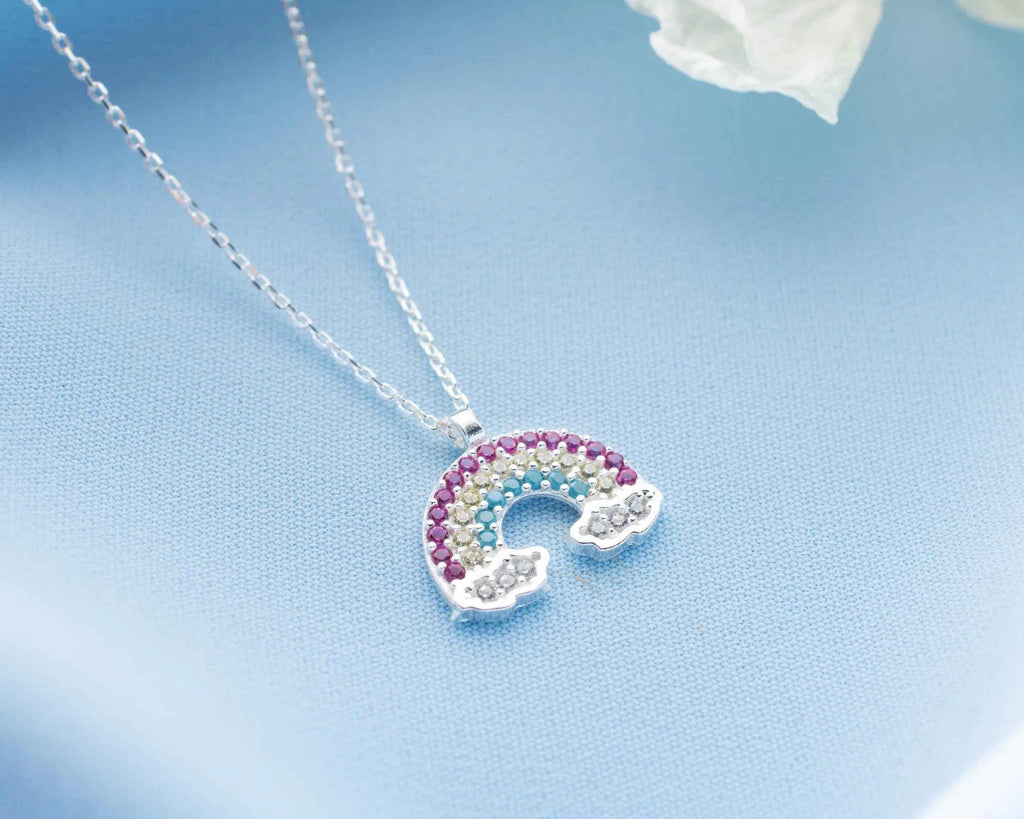 Sterling Silver Rainbow Pendant Necklace, Gift for Her