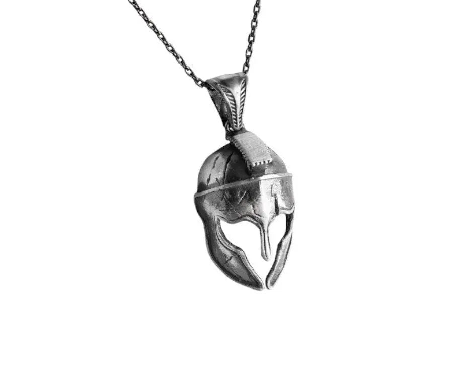 Sterling Silver Spartan Helmet Necklace: Handmade Warrior Pendant   Charmora Jewelry