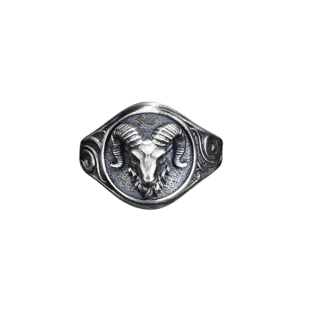 Sterling Silver Ram Ring: Aries Zodiac Jewelry for Men   Charmora Jewelry
