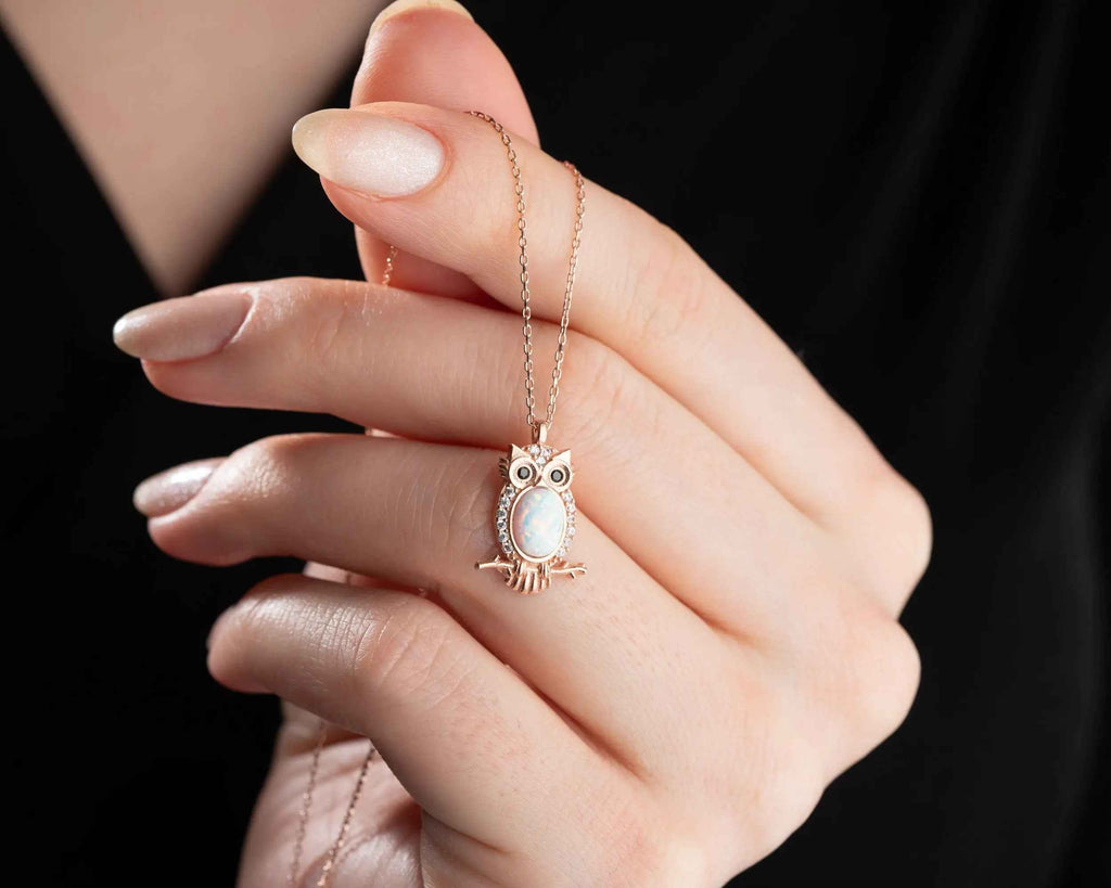 Australian Opal Owl Necklace: Handmade Sterling Silver Animal Pendant