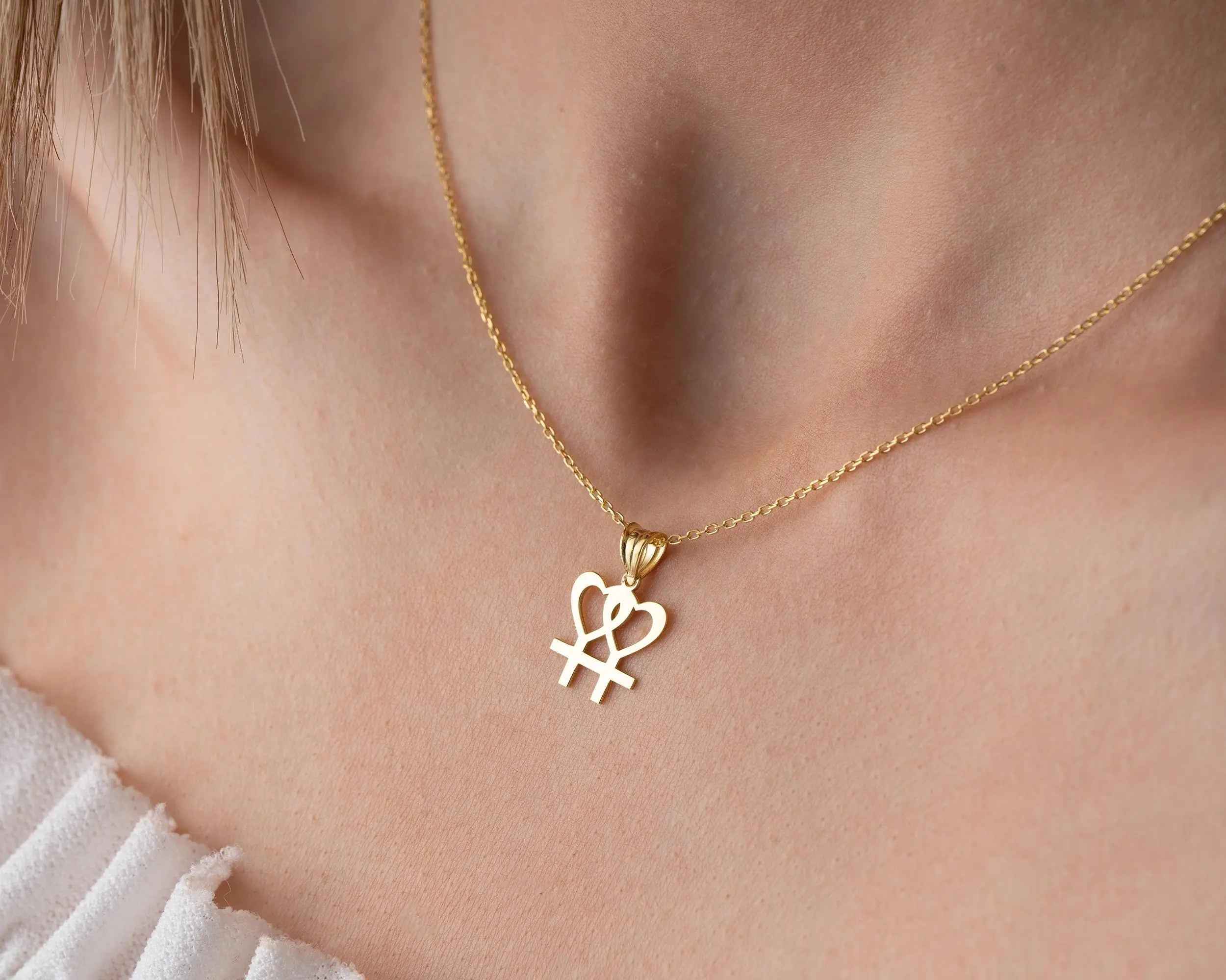 Sterling Silver Lesbian Heart Necklace: LGBT Pride Jewelry