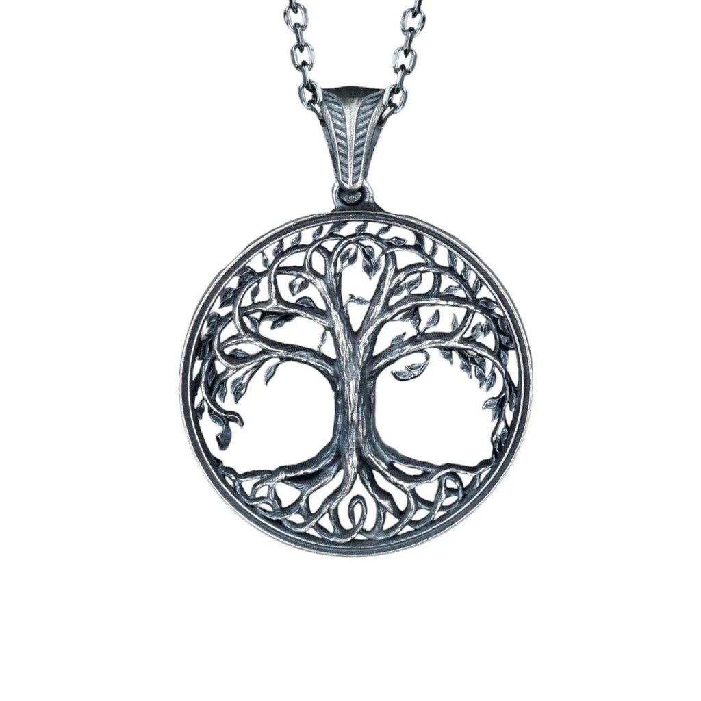 Sterling Silver Yggdrasil Necklace: Viking Tree of Life Pendant   Charmora Jewelry