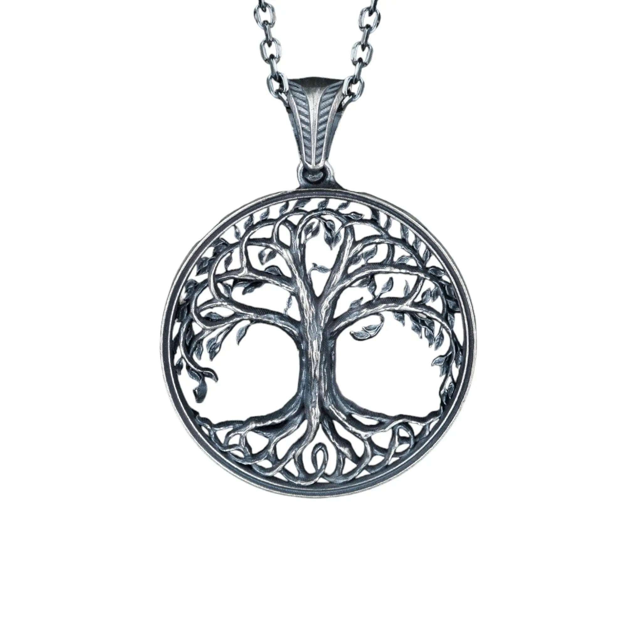 Sterling Silver Yggdrasil Necklace: Viking Tree of Life Pendant   Charmora Jewelry