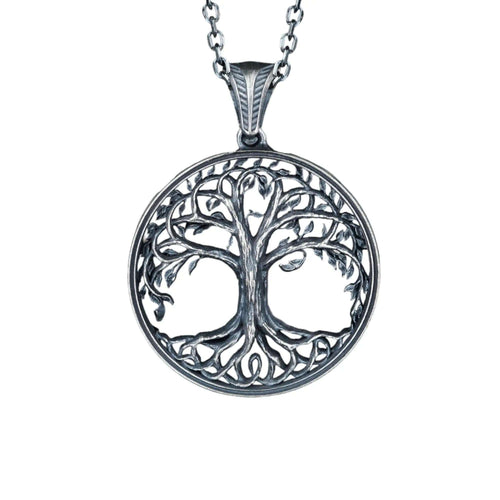 Sterling Silver Yggdrasil Necklace: Viking Tree of Life Pendant   Charmora Jewelry
