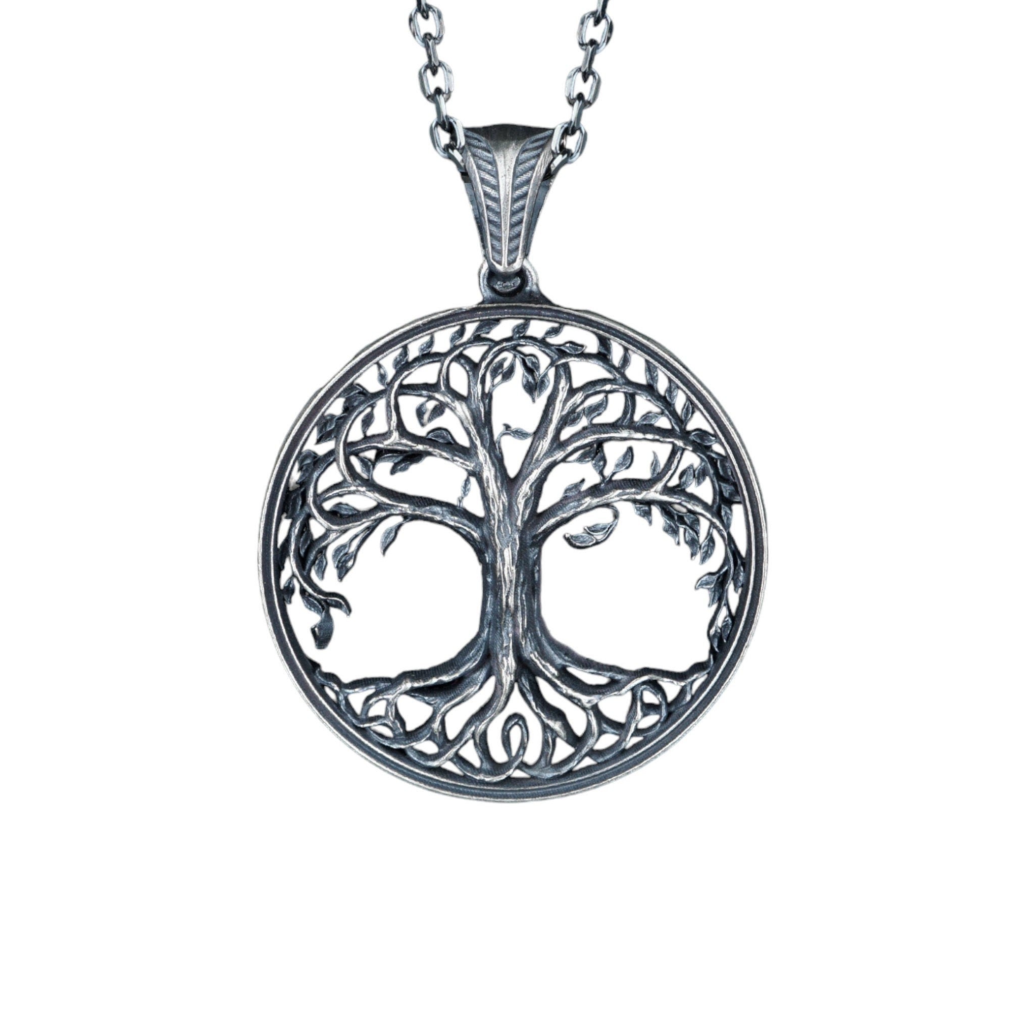 Sterling Silver Yggdrasil Necklace: Viking Tree of Life Pendant