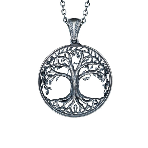 Sterling Silver Yggdrasil Necklace: Viking Tree of Life Pendant   Charmora Jewelry