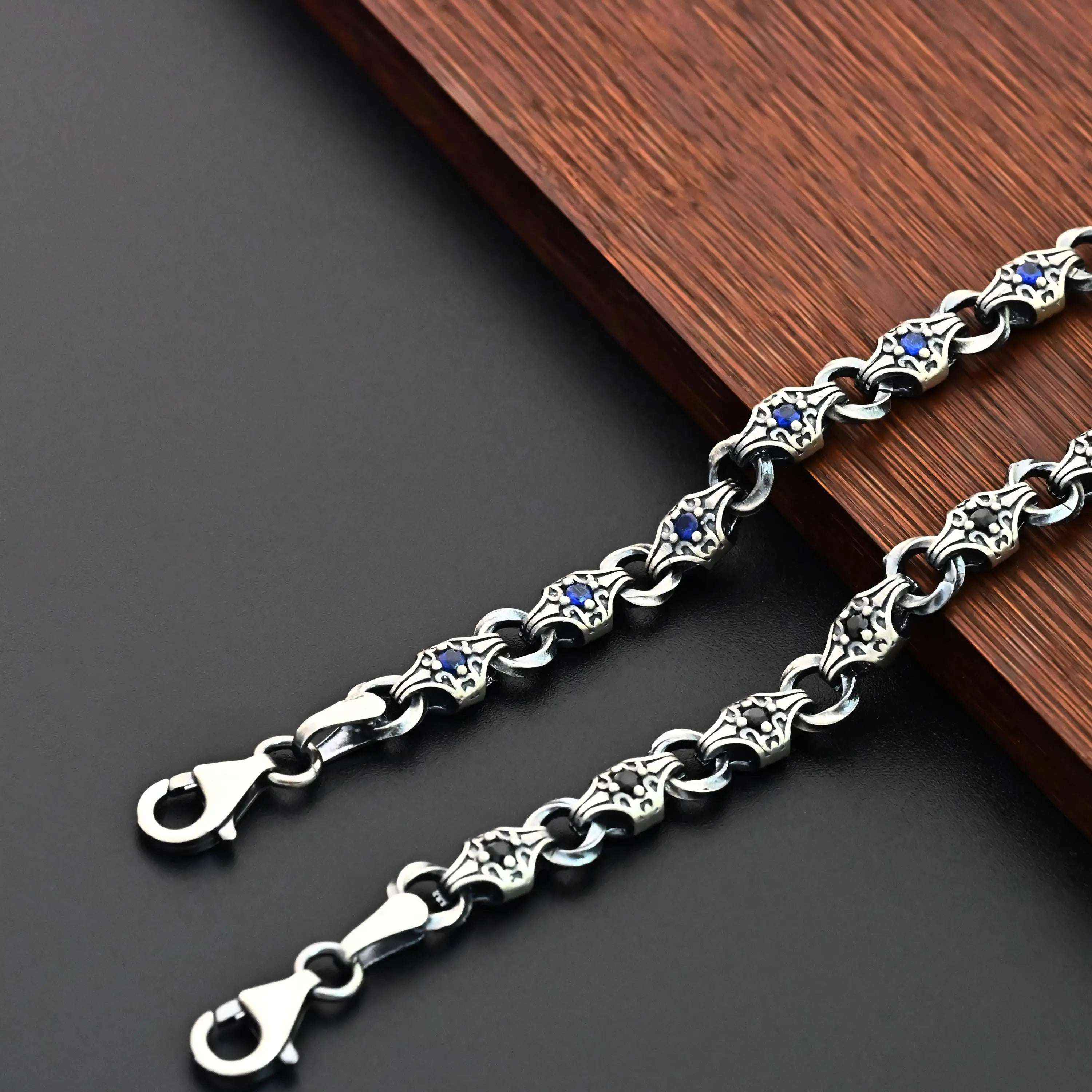 925 Sterling Silver Men’s Bracelet with Zircon Stone – Durable Chain Gift for Him