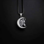 Sterling Silver Wolf Moon Pendant: Engraved Crescent Necklace