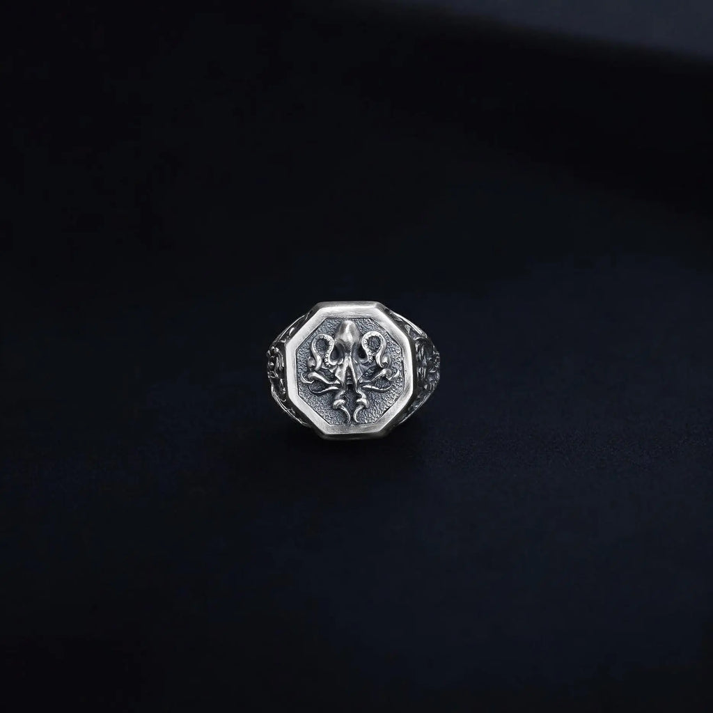 Octopus Men's Silver Ring, Lovecraft Cthulhu Statement Ring, Nautical Jewelry, Mythical Creature Gift   Charmora Jewelry