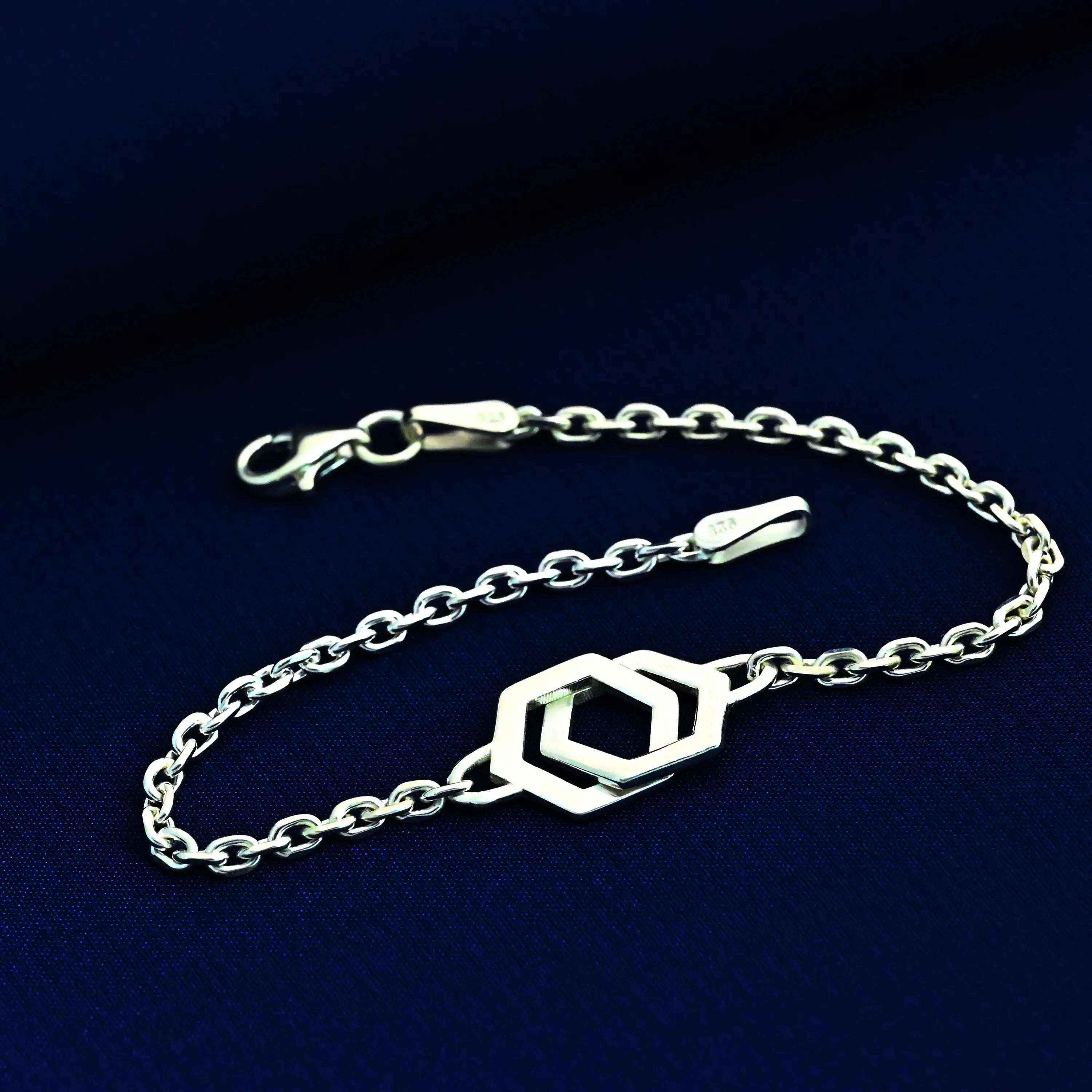 Sterling Silver Geometric Bracelet: Minimal Modern Chain Jewelry