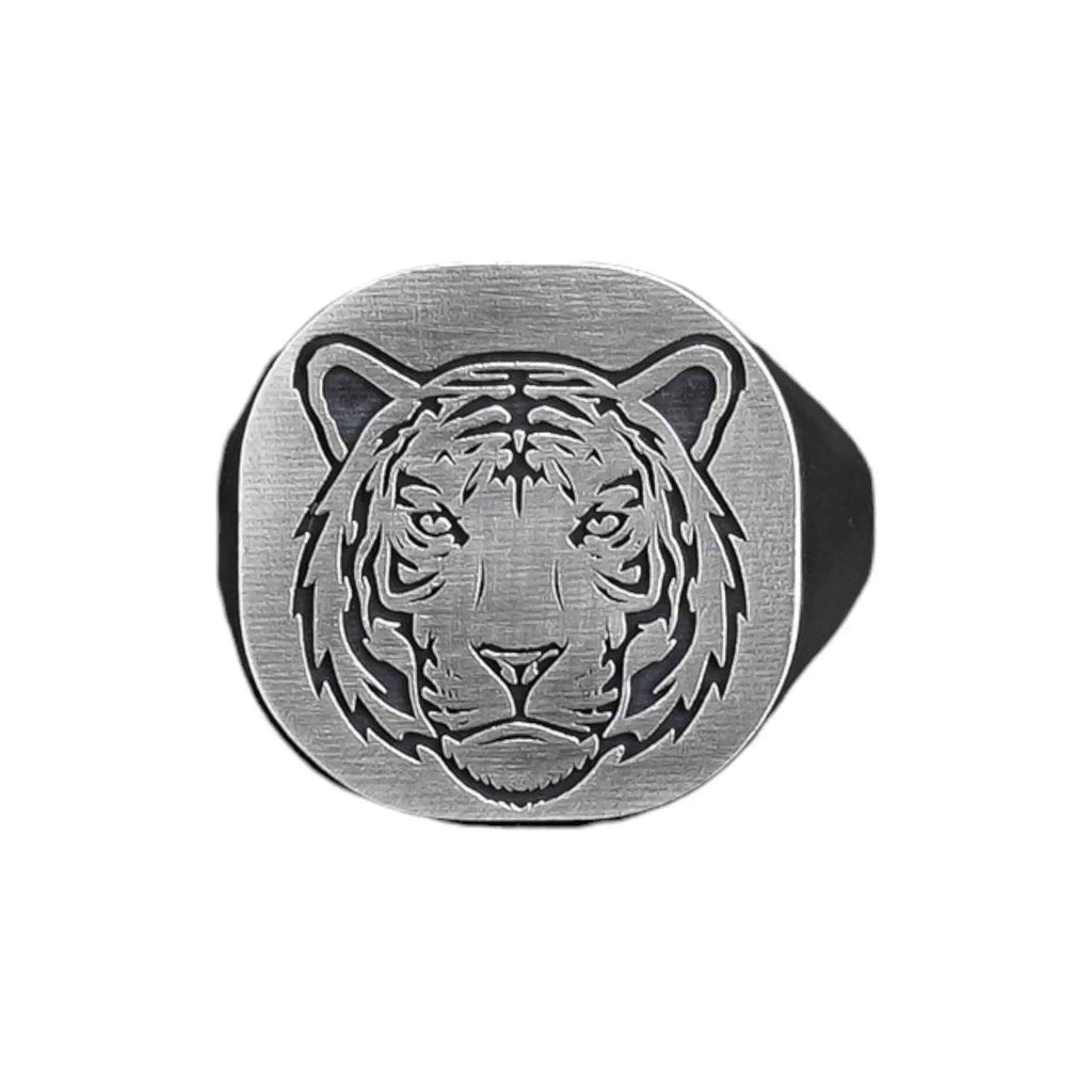 Oxidized Sterling Silver Tiger Ring, Animal Jewelry Gift