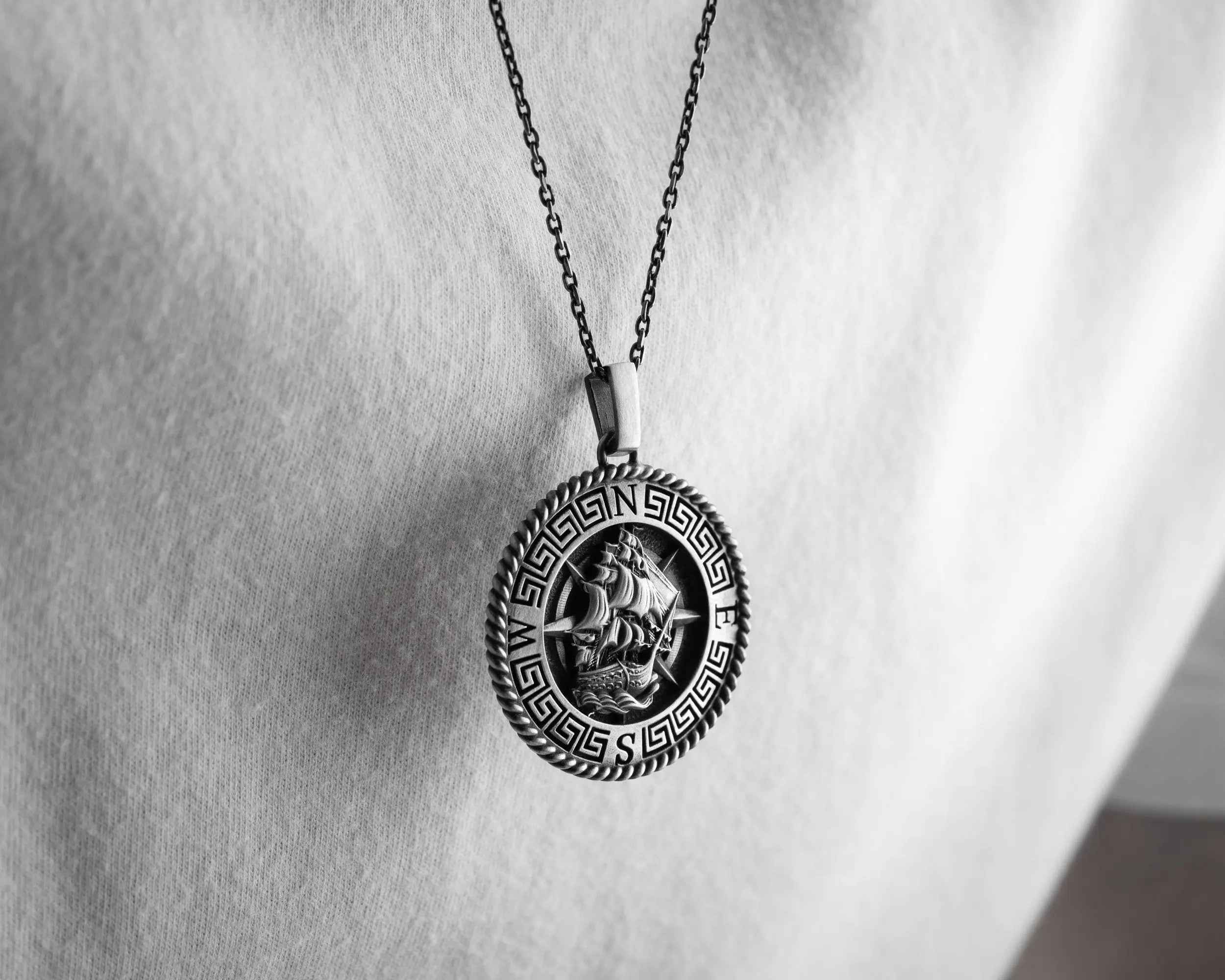 Sterling Silver Viking Boat Necklace: Norse Mythology Pendant