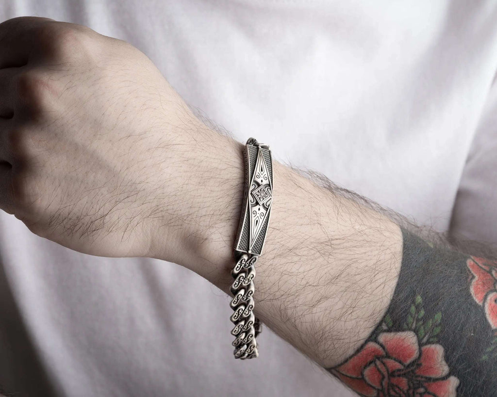 925 Sterling Silver Men’s ID Bracelet: Vintage Chain Gift for Him   Charmora Jewelry