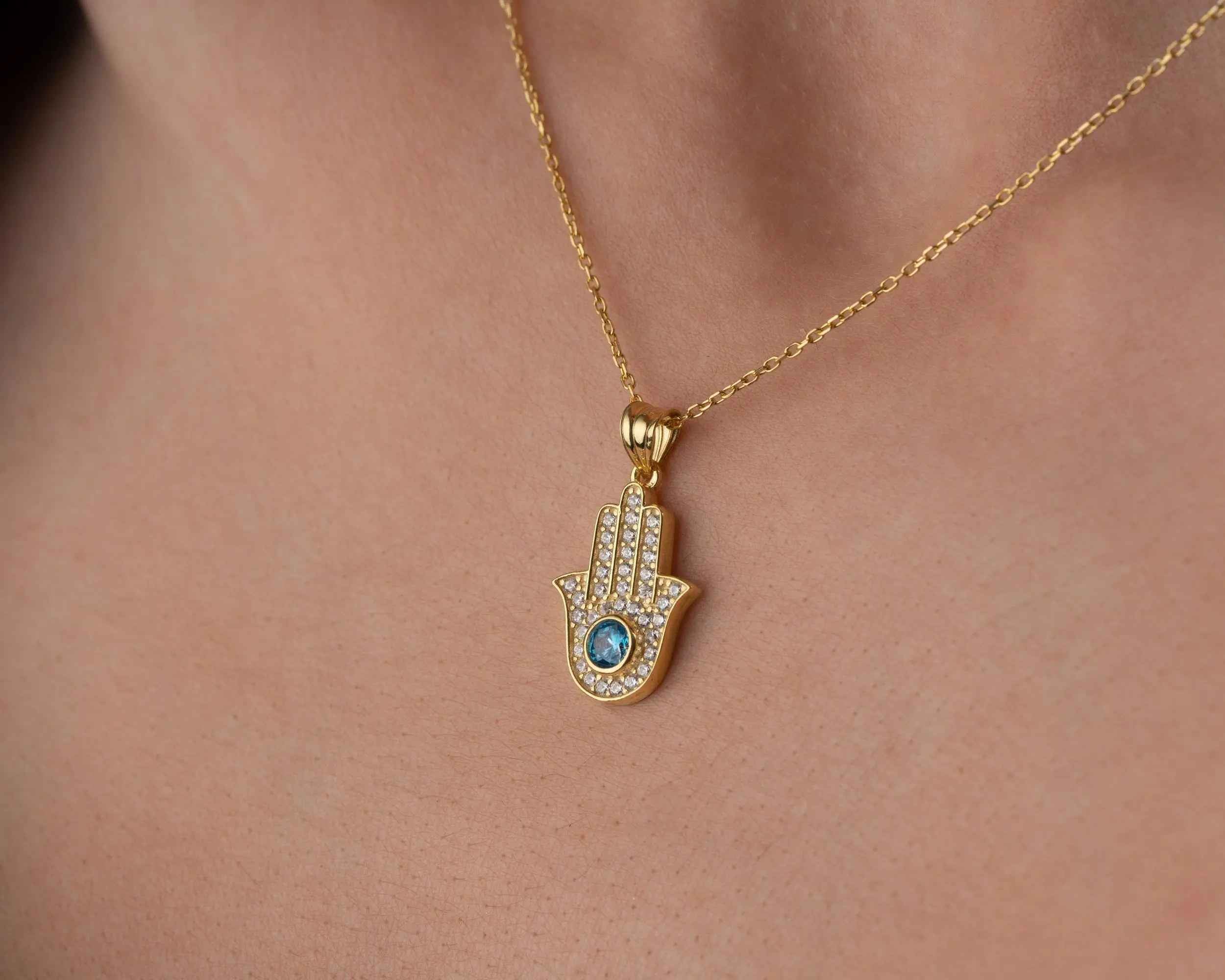 Sterling Silver Hamsa Hand Necklace: Fatima Pendant, Spiritual Jewelry