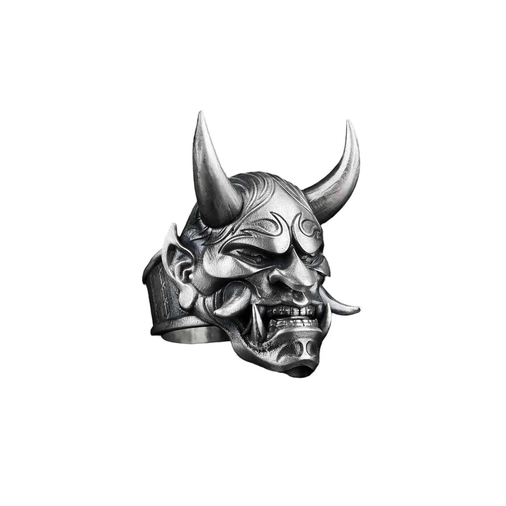 Sterling Silver Japanese Oni Mask Ring: Samurai Jewelry Gift