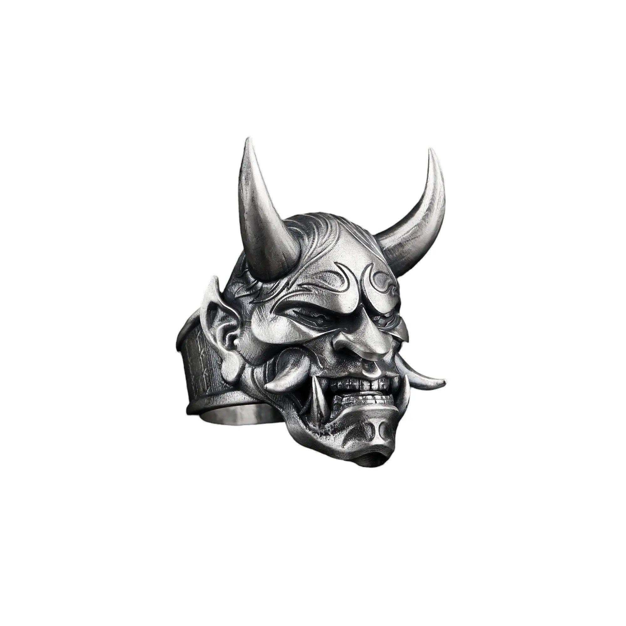 Bague Masque Oni Japonais en Argent Sterling : Cadeau Bijou Samouraï