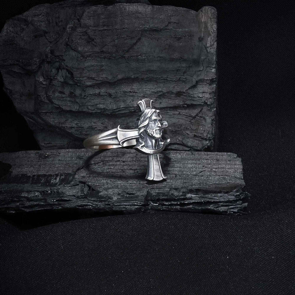 Sterling Silver Cross Jesus Ring: Religious Christian Jewelry