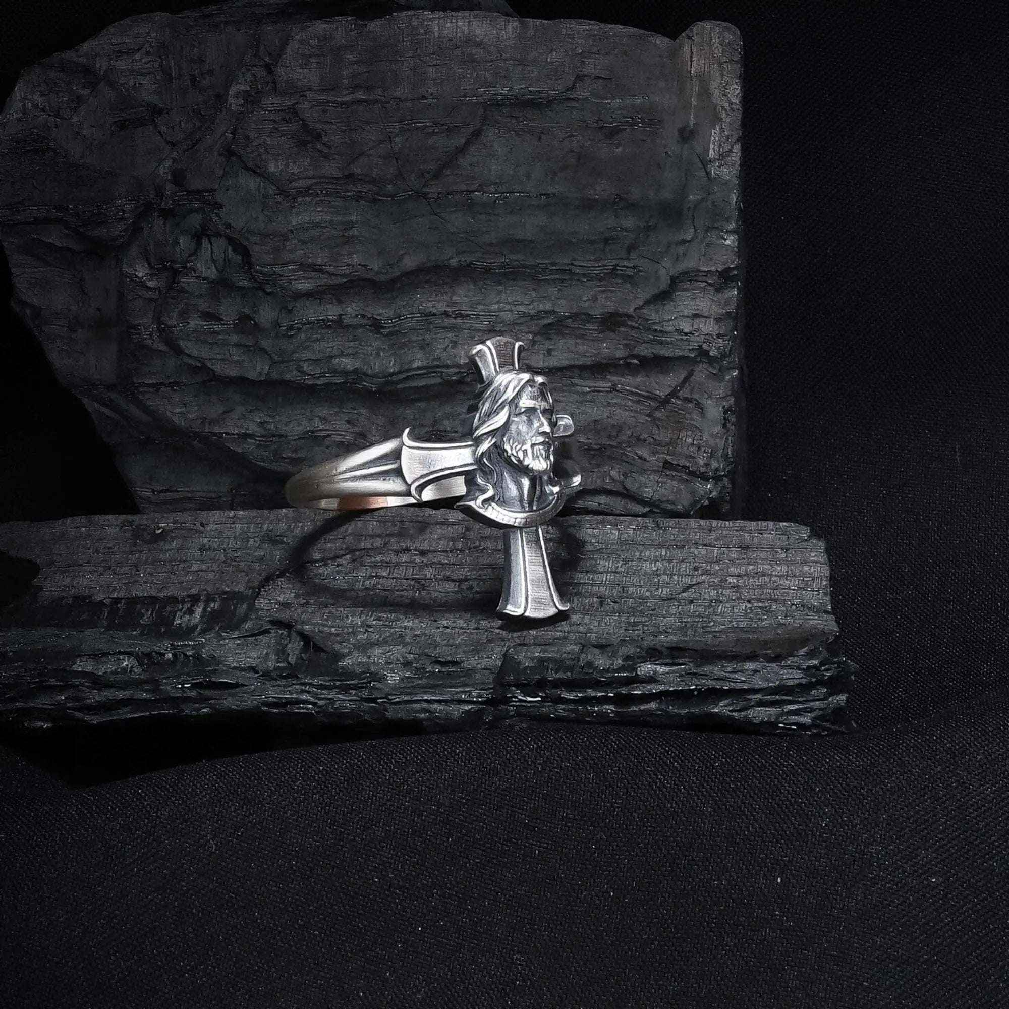 Sterling Silver Cross Jesus Ring: Religious Christian Jewelry