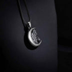 Sterling Silver Wolf Moon Pendant: Engraved Crescent Necklace
