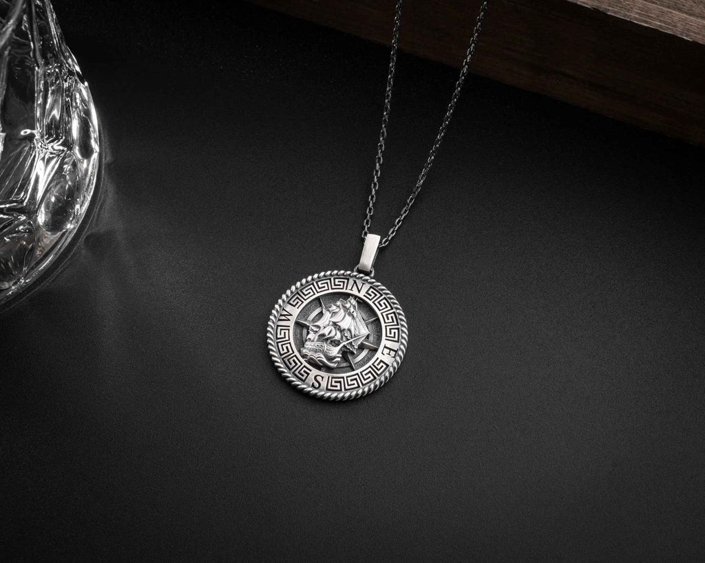 Sterling Silver Viking Boat Necklace: Norse Mythology Pendant