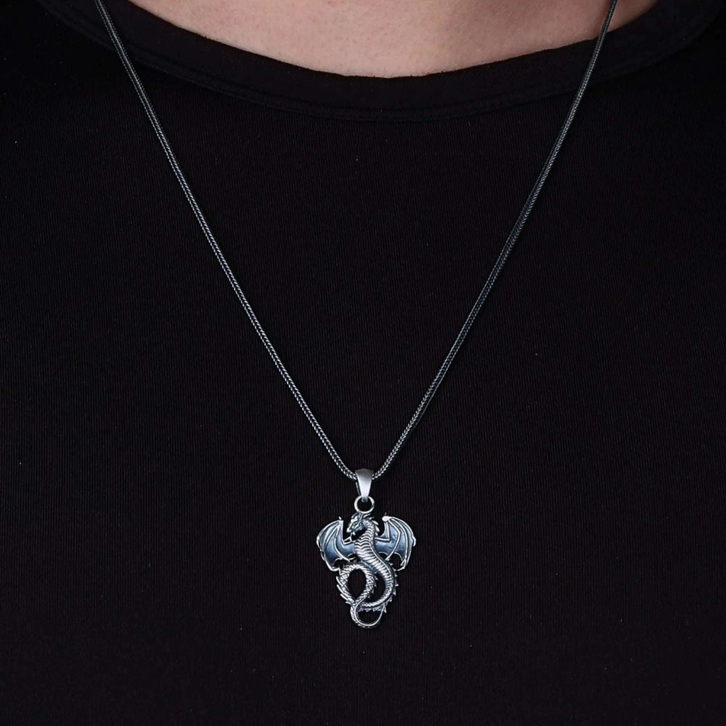 Sterling Silver Winged Dragon Necklace - Mens Pendant Jewelry   Charmora Jewelry