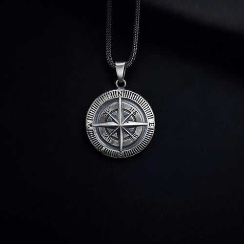 Sterling Silver Compass Necklace, Travel Jewelry Gift for Him   Charmora Jewelry