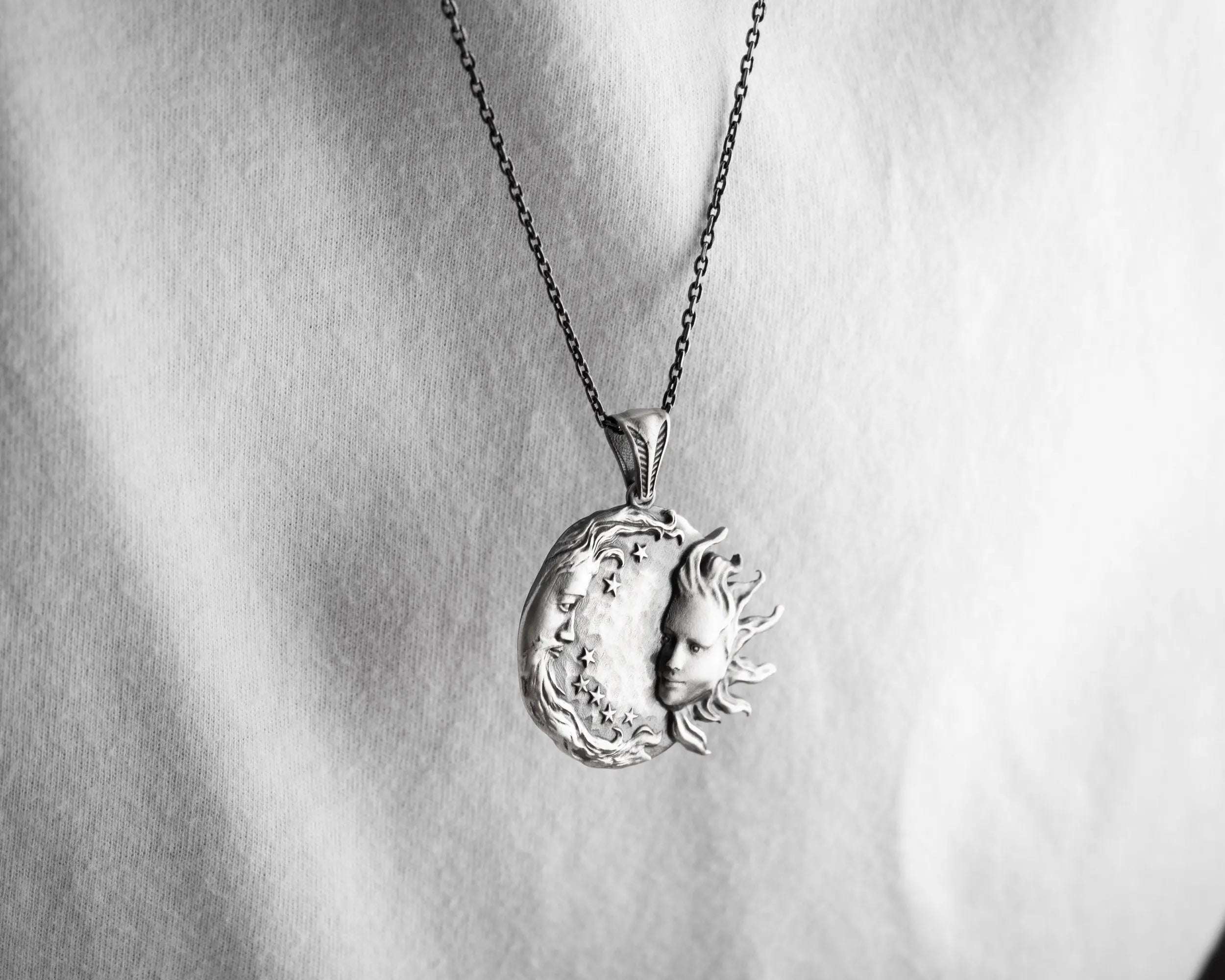 Sterling Silver Sun and Moon Necklace: Celestial Pendant Jewelry   Charmora Jewelry