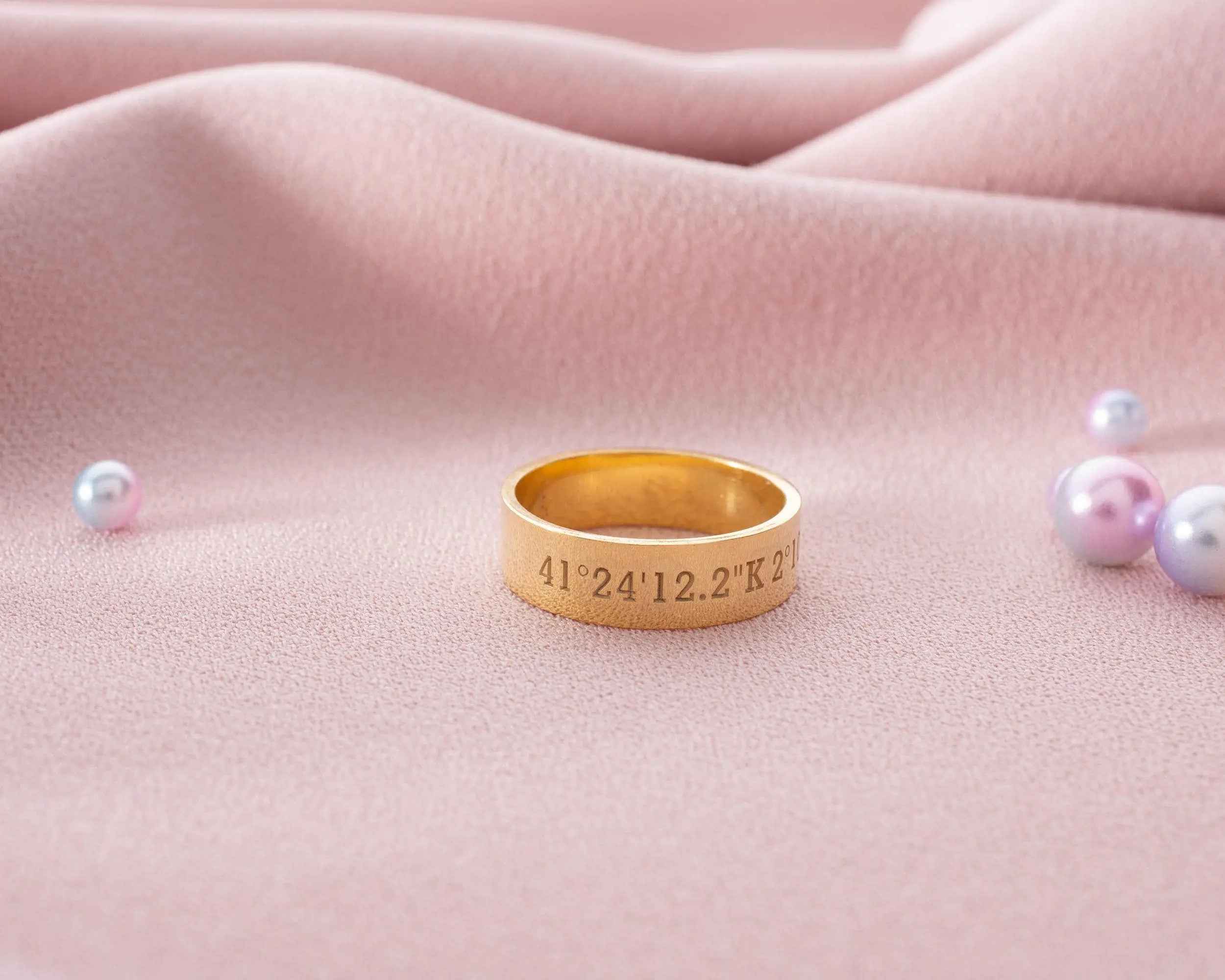 Silver Coordinates Engraved GPS Ring, Personalized Anniversary Gift